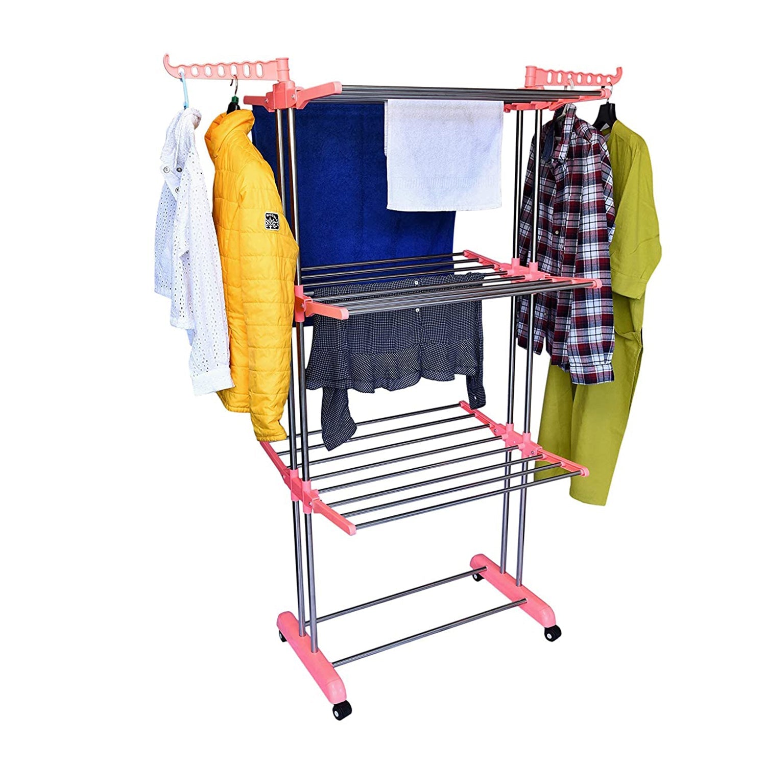 4685A 3 Layer Stainless steel Cloths Rack For Holding And Hanging Wet Cloths And Items In Various Types Of Places. DeoDap 4685A 3 Layer Stainless steel Cloths Rack For Holding And Hanging Wet Cloths And Items In Various Types Of Places. DeoDap